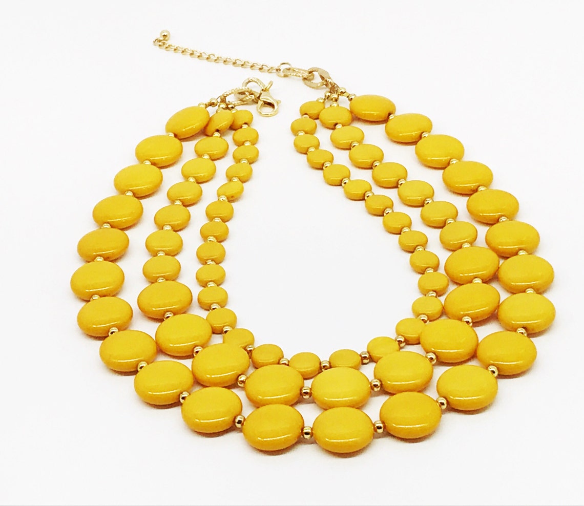 Mustard Yellow Beaded Necklacemustard yellow statement Etsy