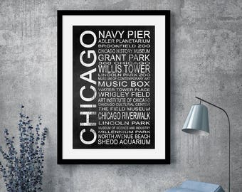 Chicago 1 Subway Sign Wall Art | Print - Canvas - Metal - Framed | Modern Chalkboard Typography Bus Scroll Artwork