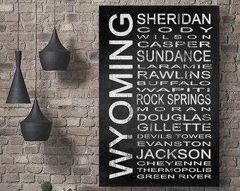 Wyoming State 1 Subway Sign Wall Art | Print - Canvas - Metal - Framed | Modern Chalkboard Typography Bus Scroll Artwork