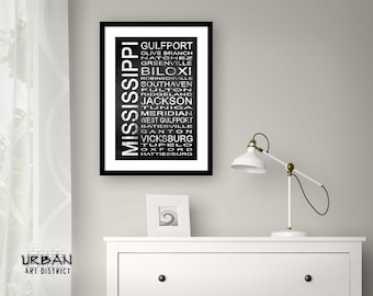 Mississippi State 1 Subway Sign Wall Art | Print - Canvas - Metal - Framed | Modern Typography Bus Scroll Artwork