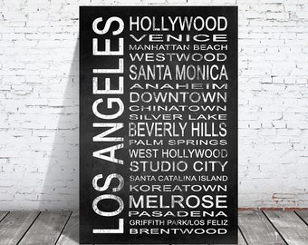 Los Angeles CA 1 Subway Sign Wall Art | Print - Canvas - Metal - Framed | Modern Chalkboard Typography Bus Scroll Artwork