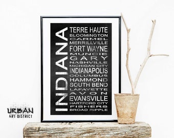 Indiana State 1 Subway Sign Wall Art | Print - Canvas - Metal - Framed | Modern Typography Bus Scroll Artwork