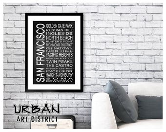 San Francisco 4 Subway Sign Wall Art | Print - Canvas - Metal - Framed | Modern Chalkboard Typography Bus Scroll Artwork