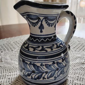 Blue on White Talavera Cream Pitcher Handmade in Mexico