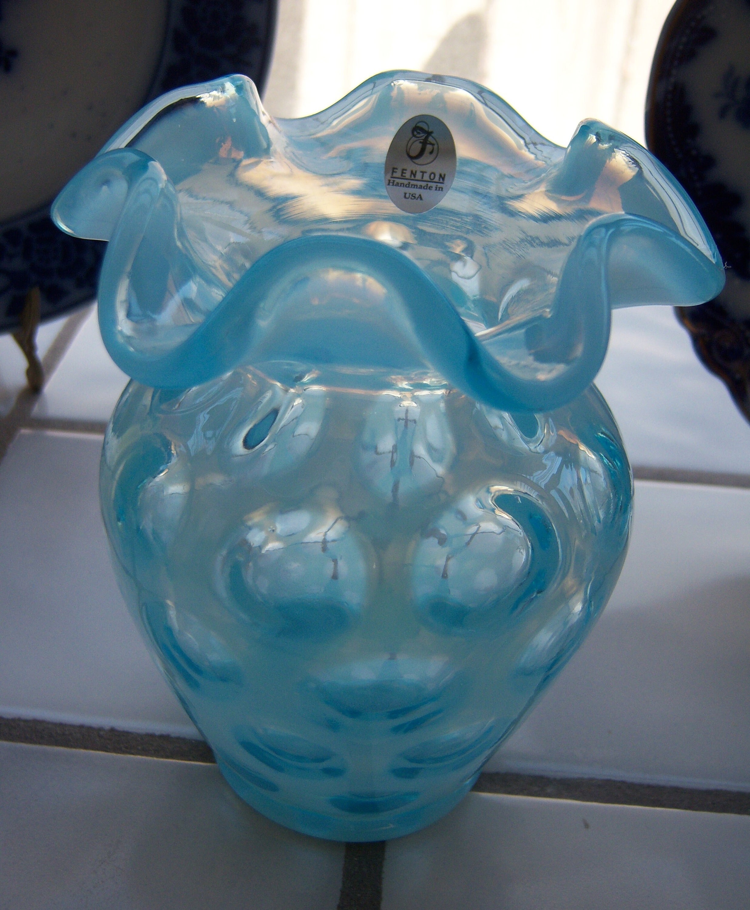 Fenton Blue Coin Dot Vase - Etsy