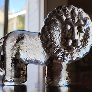 Kosta Boda Swedish Glass Lion, Clear Glass Figurine or Paperweight, Collectible Kosta Boda Lion, Glass Zoo Animal