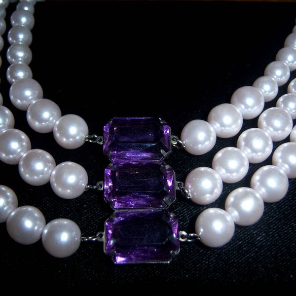 Ladies Pearl and Amethyst 3 strand Necklace~ SHIPPING INCLUDED