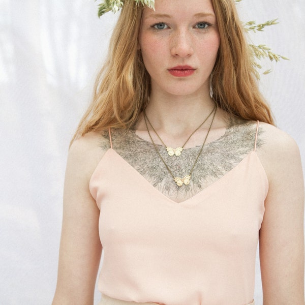 Brass Butterfly Illustrated Necklace - NATURE GIRL range