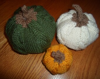 Hand Knit Cabled Pumpkins Set of 3 Ready to Ship!