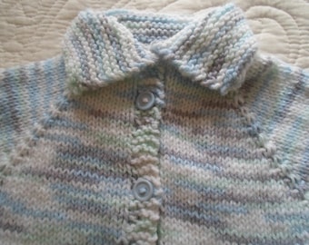 Hand Knit Baby Sweater Set (9-12 Months): Collar Sweater, Hat & Booties
