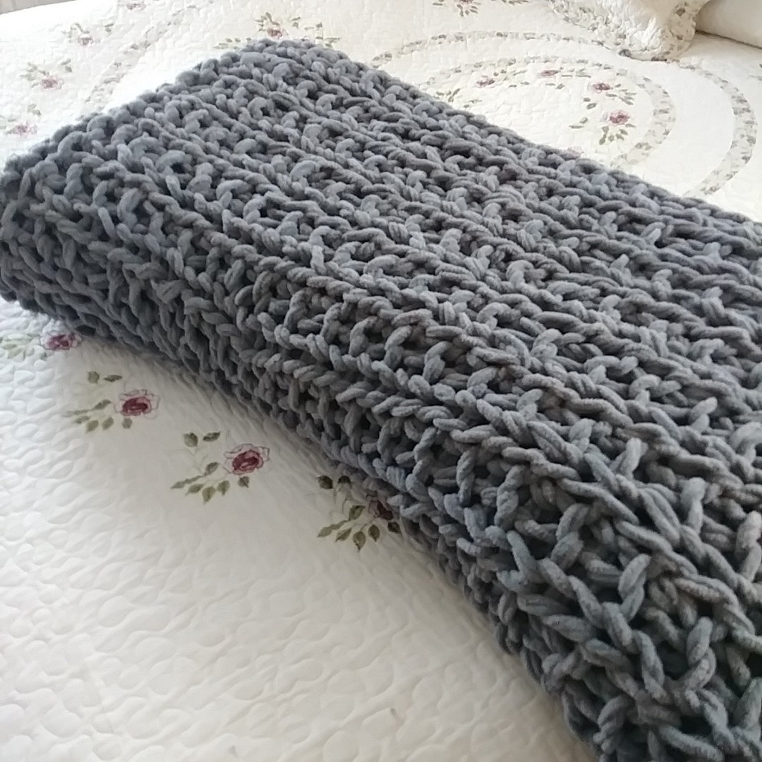 Hand Knit Extra Chunky Blanket Ready to Ship Etsy