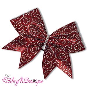 Rhinestone Cheer Bow - Red Cheer Bow - Red Hair Bow - Swirls in Red Cheer Bow