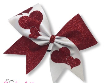 Valentine Cheer Bow - Valentine Hearts - Red and White Cheer Bow