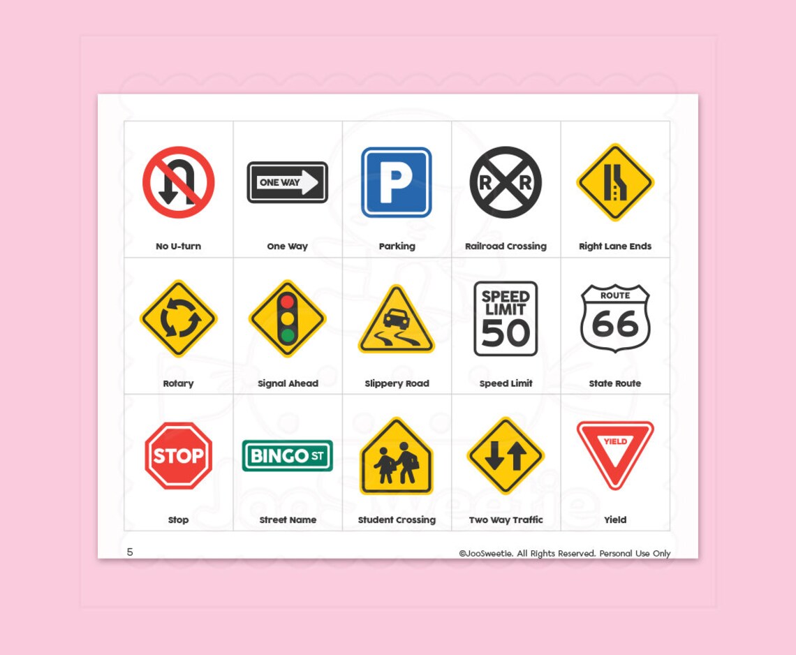 Road Sign Bingo Game Kitprintable PDF Download - Etsy