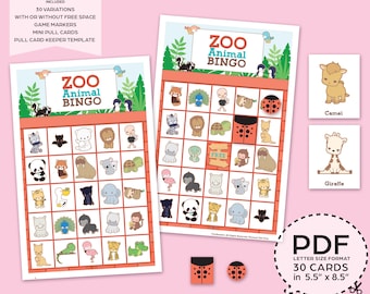 Zoo Animal Bingo Game Kit–Printable PDF Download