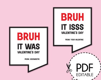 Bruh Valentine's Day Favor Card Label (3"x 3.63")- Printable PDF Donwload