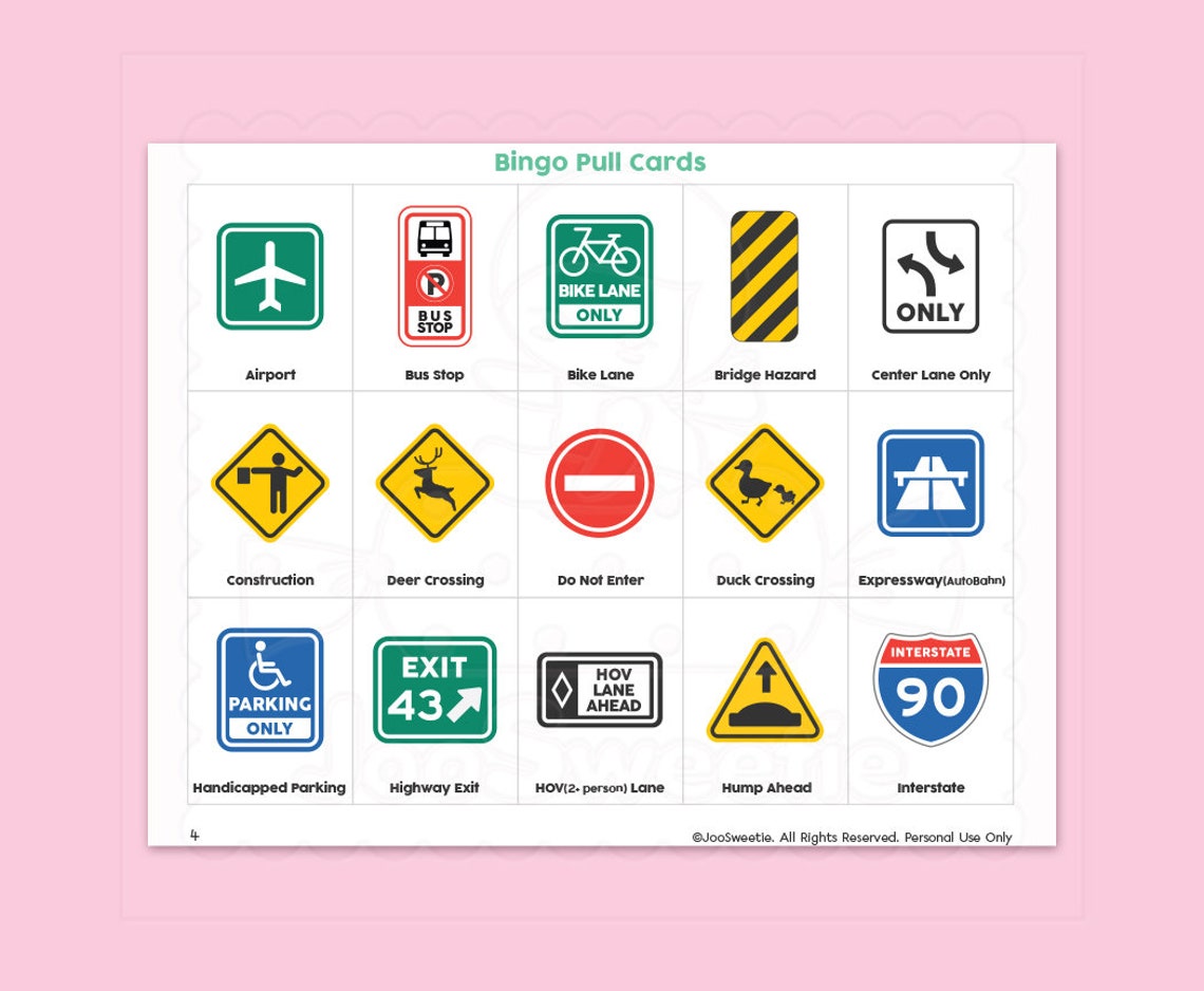 Road Sign Bingo Game Kitprintable PDF Download - Etsy