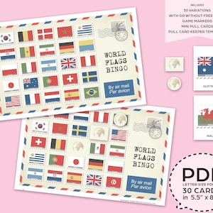 Kit de jogo de bingo com bandeiras do mundo | Download em PDF