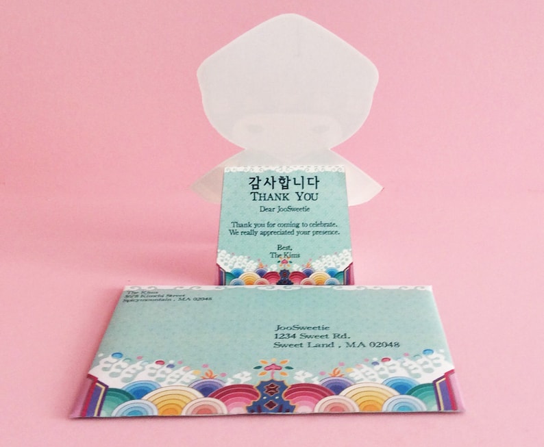 Printable PDF Download Korean Boy Standing Doll Thank You Card /& Envelope