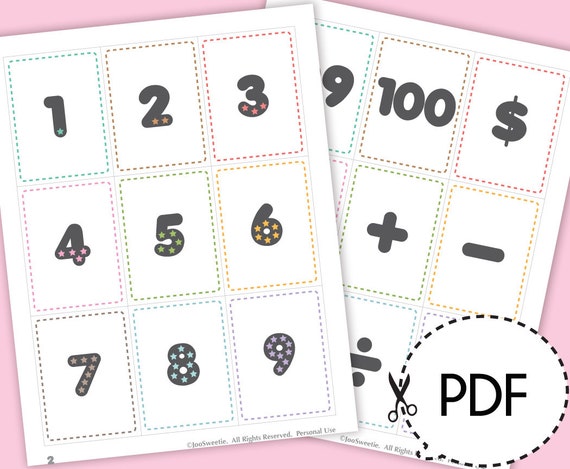 number flash cards printable pdf download etsy