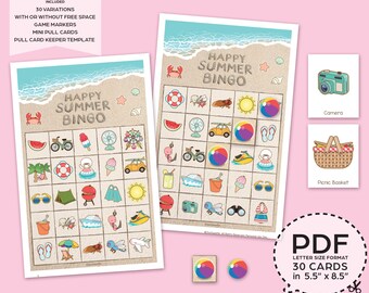 Kit per il gioco del bingo Happy Summer / Download PDF