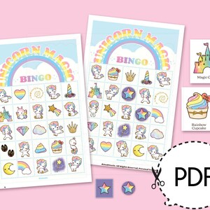 unicorn magic bingo game kit30 cards mini pull etsy
