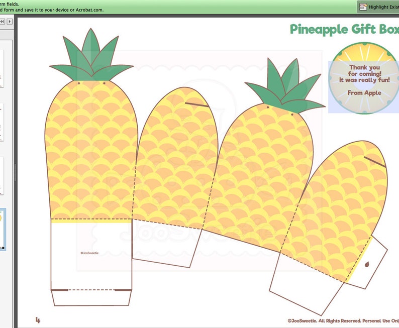 Pineapple Favor Boxprintable PDF Download Etsy