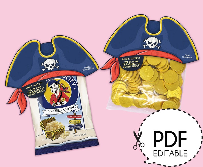 Ahoy Matey Pirate Valentine's Day Favor Card Printable PDF Donwload image 1