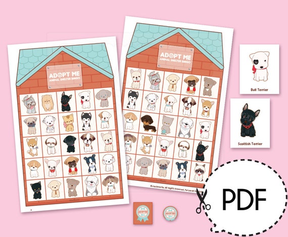 Adopt Me Animal Shelter Bingo Game Kitprintable Pdf Download Etsy - printable roblox coloring printable adopt me pets pictures