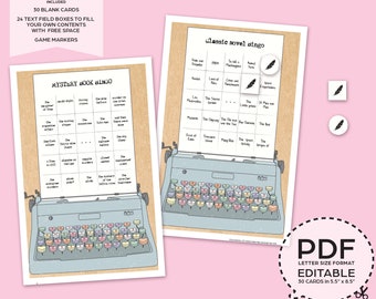 Typewriter Editable Bingo Game Kit–Printable PDF Download