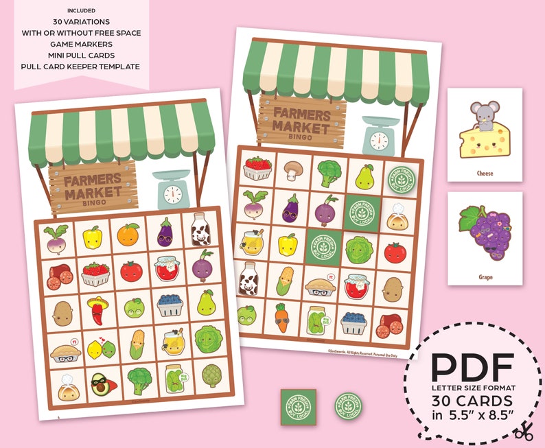 Farmers Market Bingo Game KitPrintable PDF Download image 1