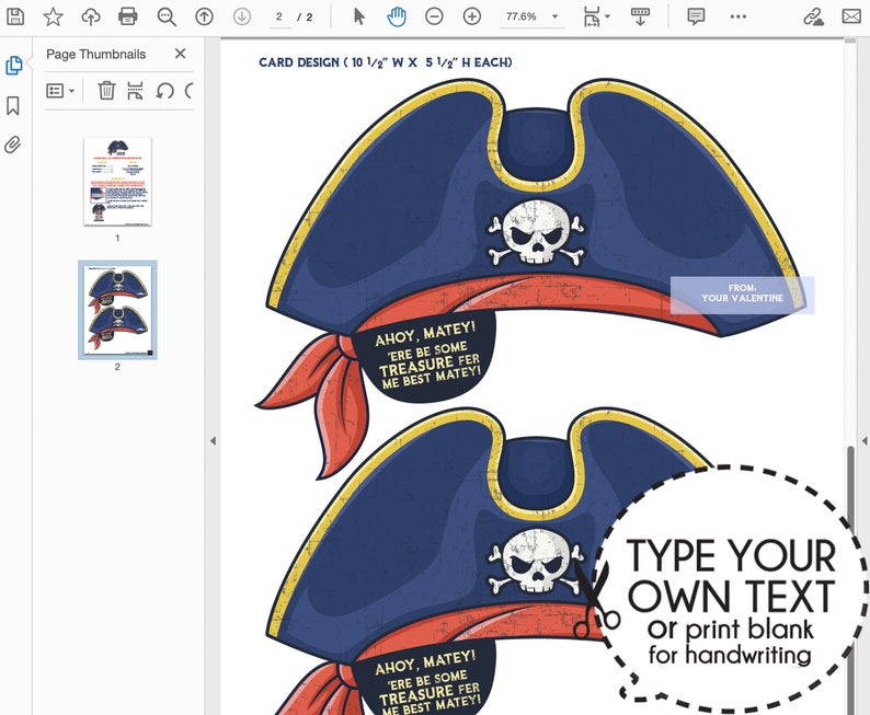 Ahoy Matey Pirate Valentine's Day Favor Card Printable PDF Donwload image 3