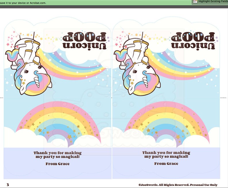 unicorn poop favor labelprintable pdf download etsy