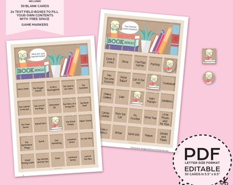 Your Theme of Book Editable Bingo Game Kit–Printable PDF Download