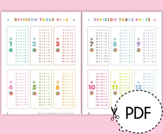 Division Table Printable Pdf Download Etsy