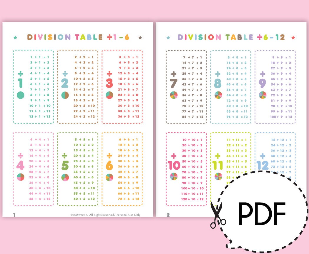 division table printable pdf download etsy