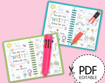 Write Friend for Me Valentine's Day Favor Card (3.75'' x 5'') for Mini Pens- Printable PDF Donwload