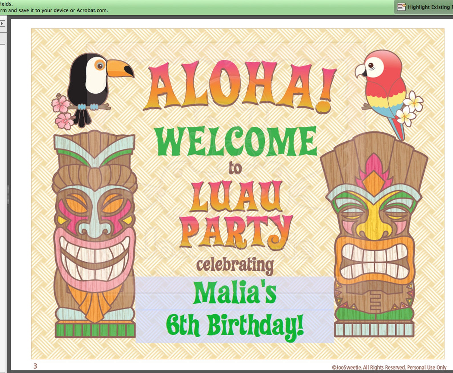 Aloha Luau Hawaiian Birthday Party Welcome Sign-printable PDF - Etsy