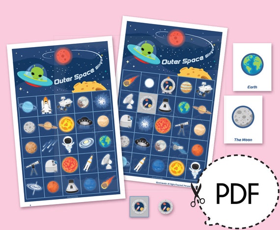 Outer Space Bingo Game Kitprintable Pdf Download Etsy