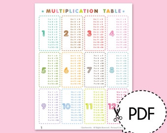 Multiplication to 12 Time Table-Printable PDF Download