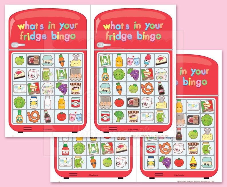 What/'s in Your Fridge Bingo Game Kit\u2013Printable PDF Download