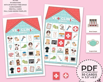 Vet Clinic Bingo Game Kit–Printable PDF Download