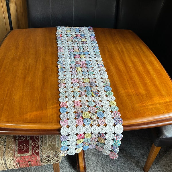 Cottage Core Vintage fabric yo-yo table runner/couch doily