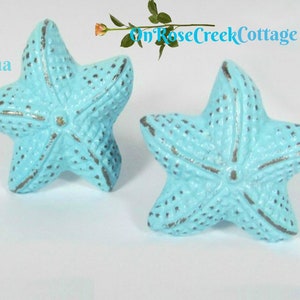 Starfish Drawer Knob Aqua Shabby Chic Metal