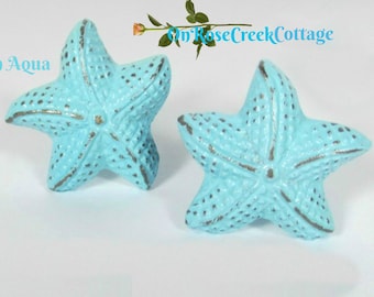 Starfish Drawer Knob Aqua Shabby Chic Metal