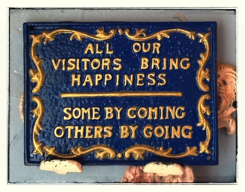 thumbnail image 2 of 'All Our Visitors Bring Happiness' Cast Iron Wall Plaque Sign, Entryway Decor 2 of 6
