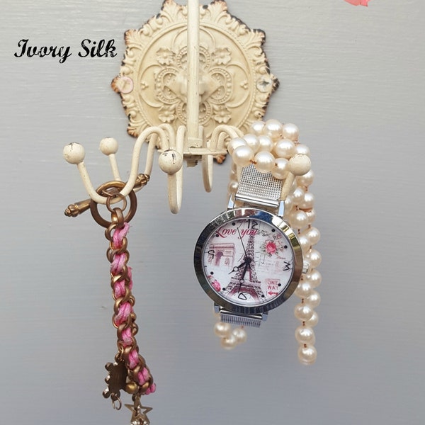 Ivory Silk Jewelry Carousel for your Bling, swivel necklace holder,spinning ring and jewelery display.