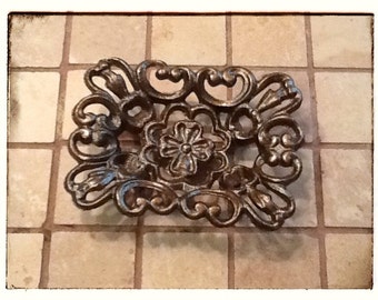 Soap Dish Business card Holder Cast Iron Antique Bronze Victorian Style