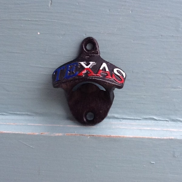 Texas Bottle Opener Cast Iron Wall Mount Kitchen Man Cave Porch Bar Accessory Texas Fan Texas Colors