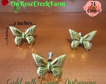Butterfly Drawer Pull: Distressed Gold Cabinet Knob